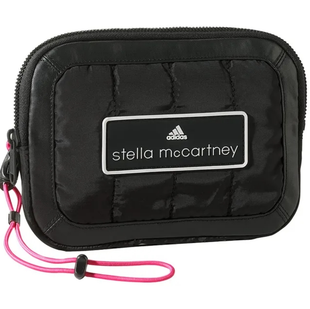 adidas x Stella McCartney Black Zip Around Sport Wallet Wristlet with Pink Strap
